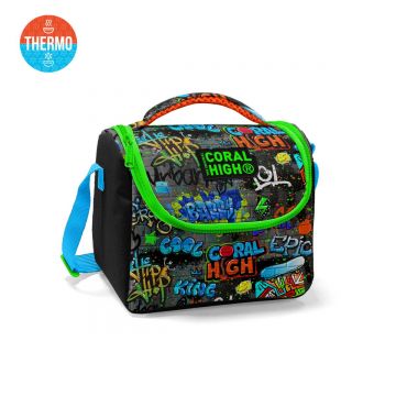 Geanta termoizolanta Coral High, model graffiti negru Geanta termoizolanta Coral High, model graffiti negru